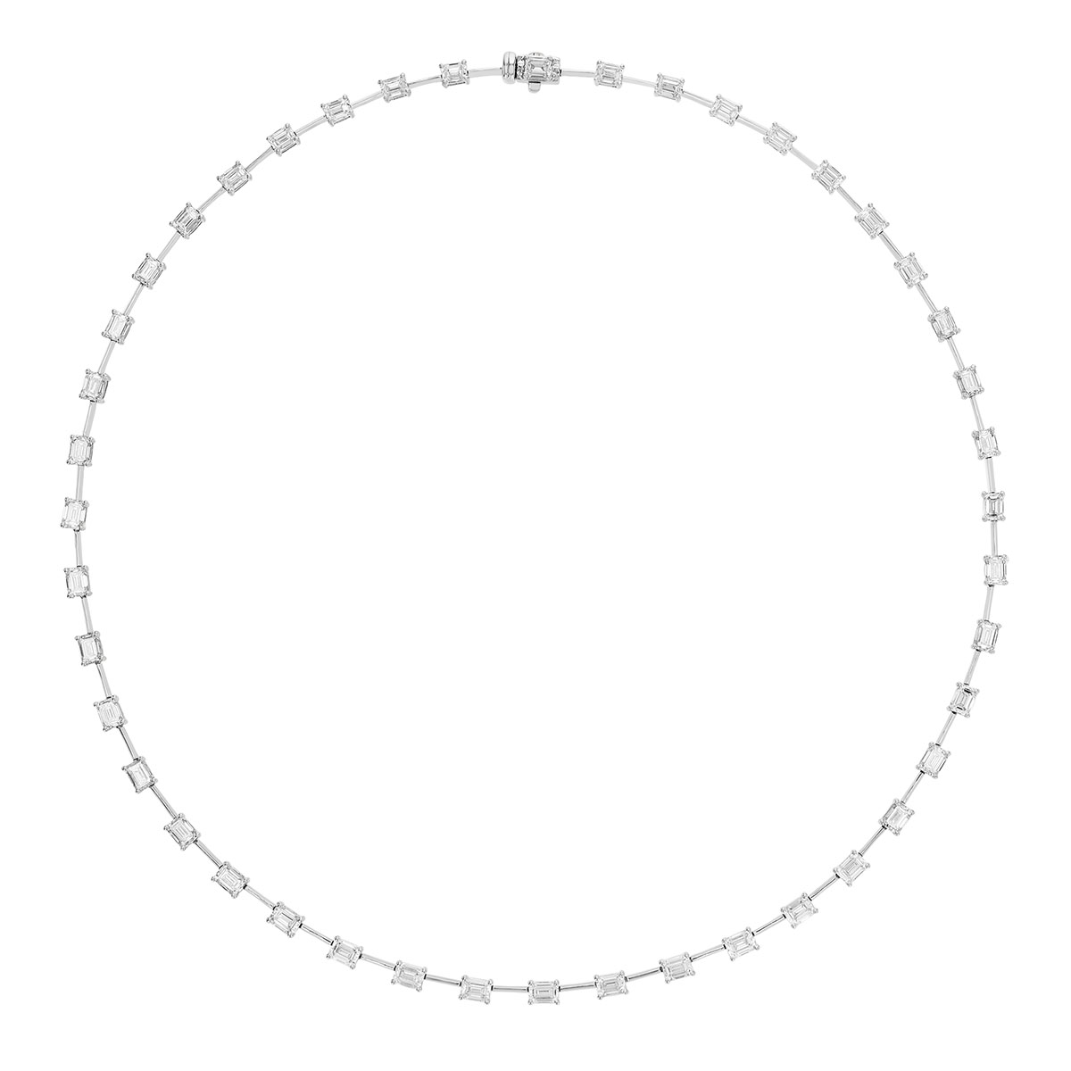 Emerald Cut Diamond Station Wire Necklace in White Gold, 16.25