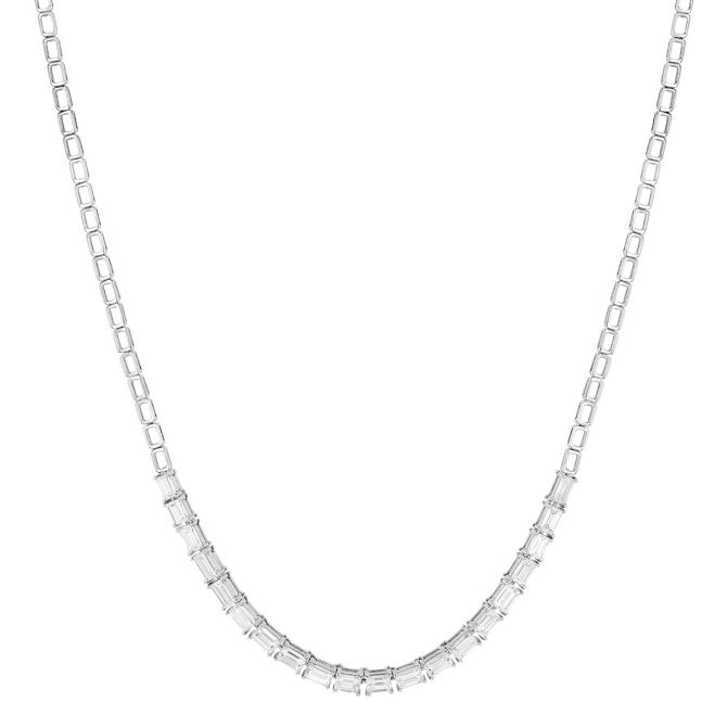 Emerald Cut Diamond & Square Chain Necklace in White Gold, 16"