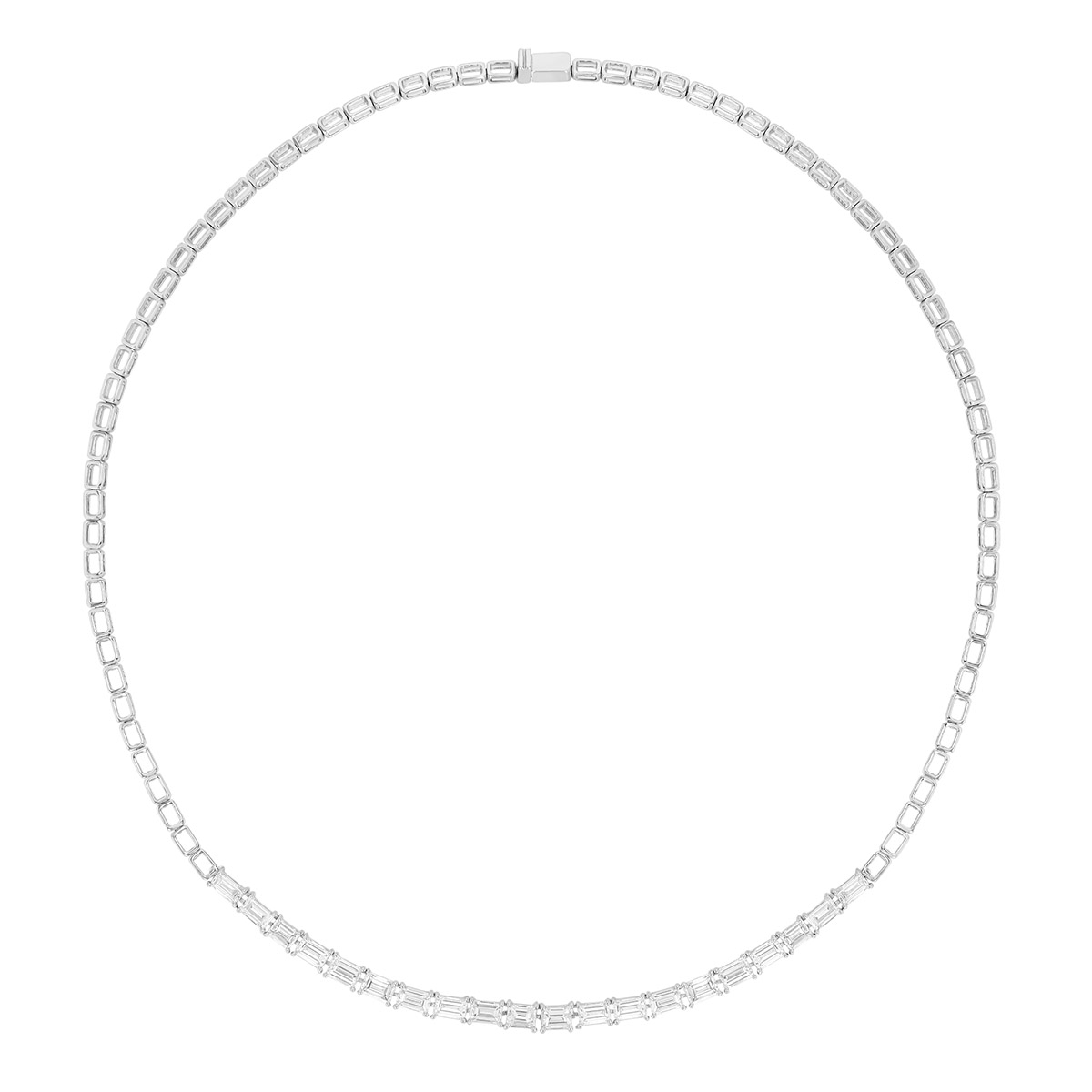 Emerald Cut Diamond & Square Chain Necklace in White Gold, 16