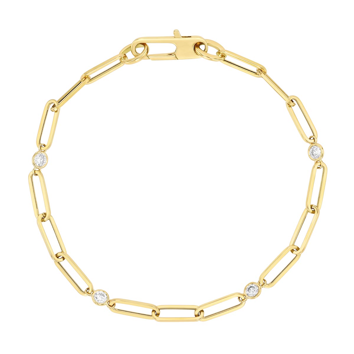 Roberto Coin Oro Classic Diamond Station Paperclip Link Bracelet in Yellow Gold, 7