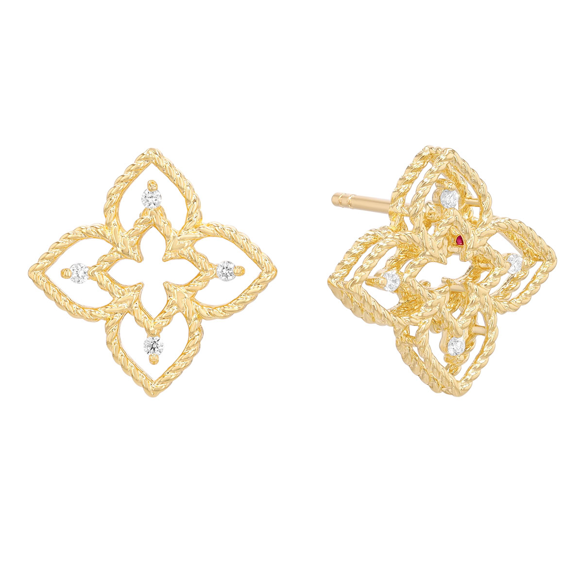 Roberto Coin Princess Flower Yellow Gold Open Flower Stud Earrings with Diamond Accents