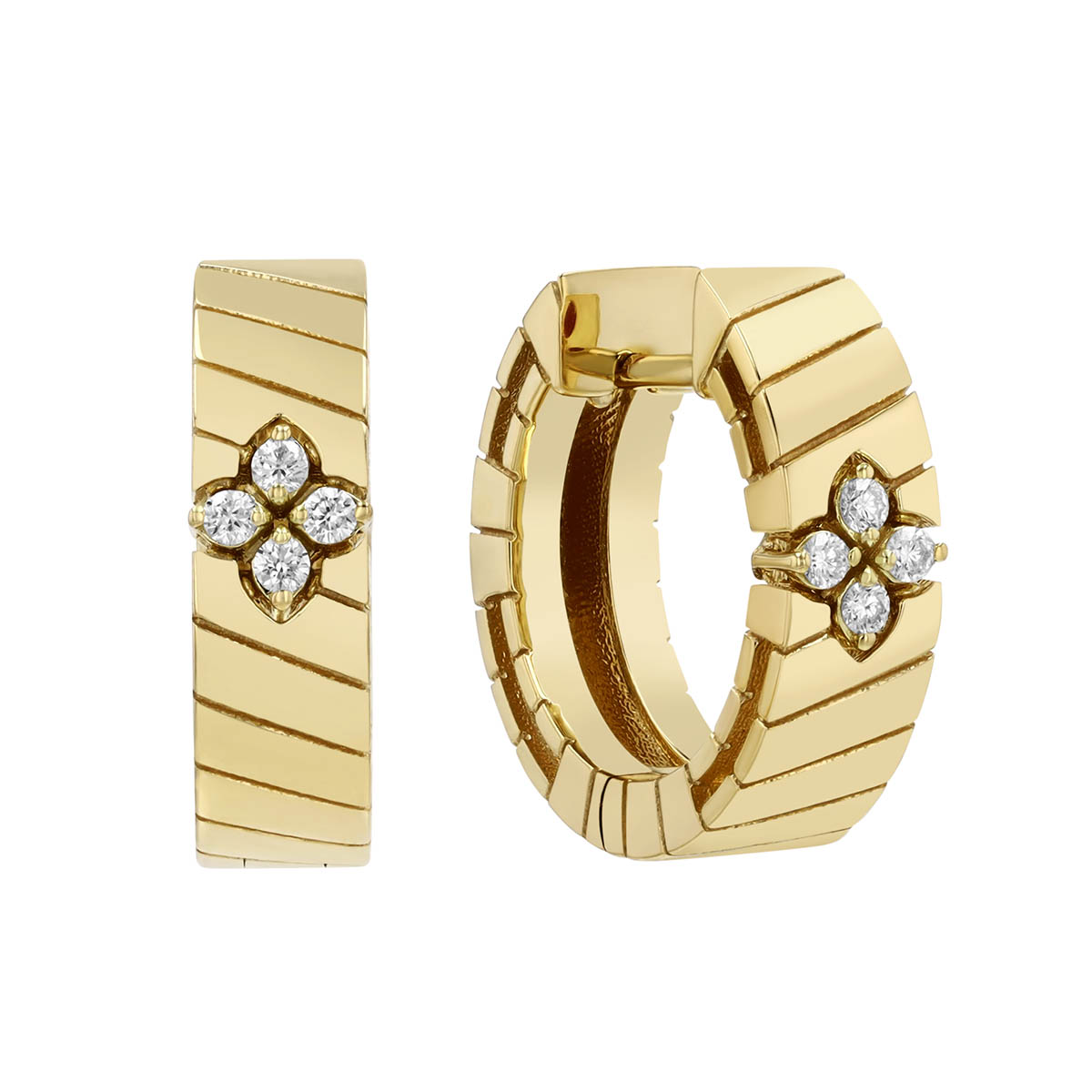 Roberto Coin Love in Verona Diamond Flower Hoop Earrings in Yellow Gold