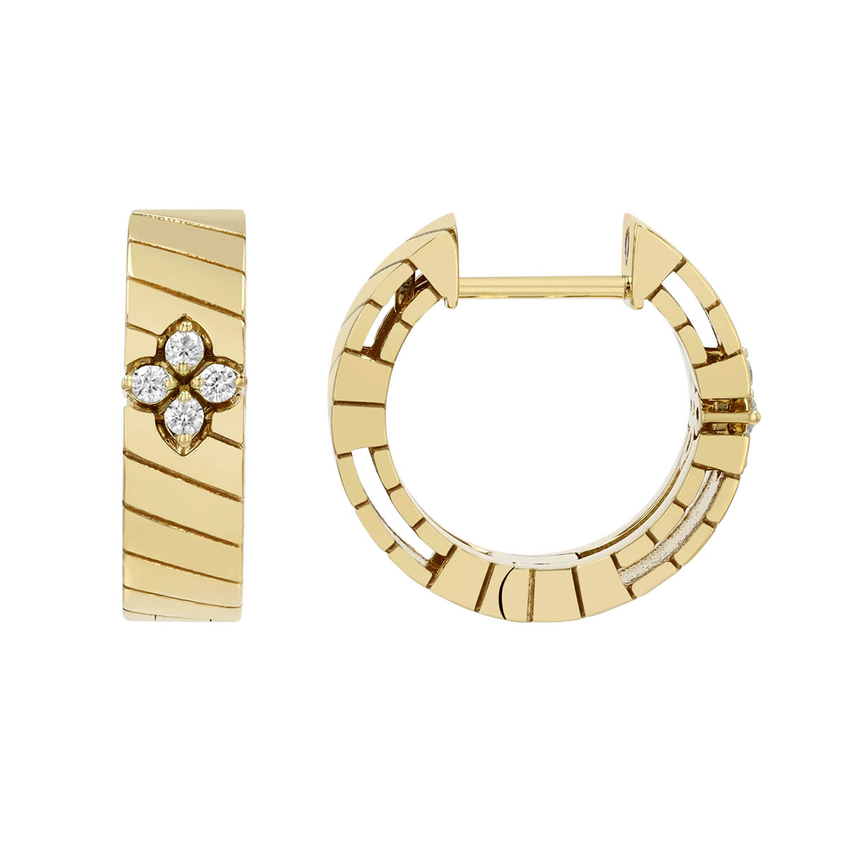 Roberto Coin Love in Verona Diamond Flower Hoop Earrings in Yellow Gold
