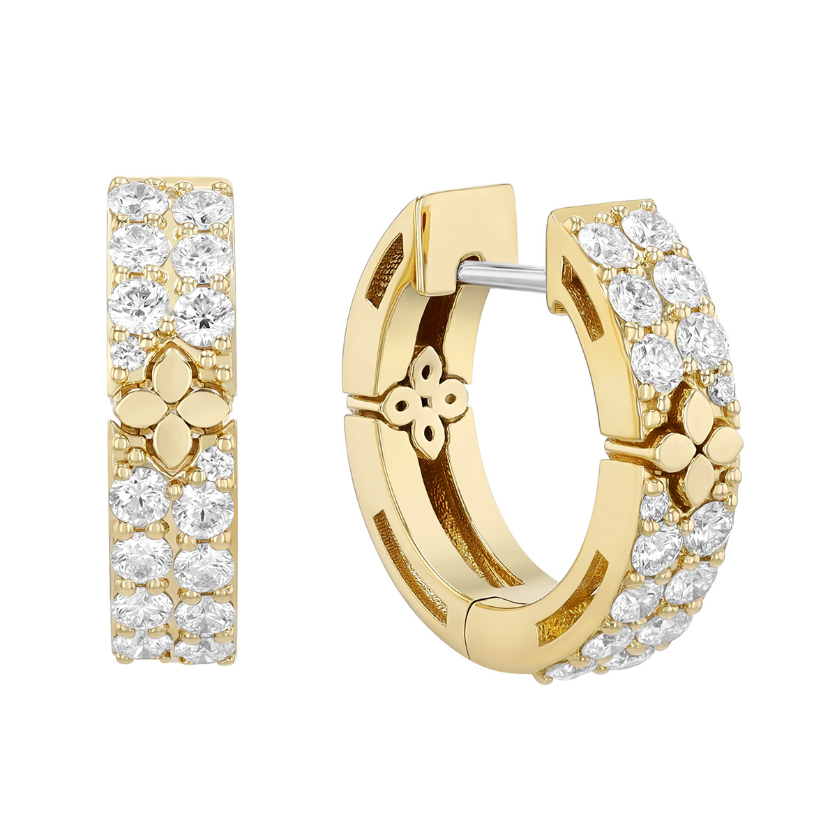 Roberto Coin Love in Verona Diamond Pavé & Flower Hoop Earrings in Yellow Gold