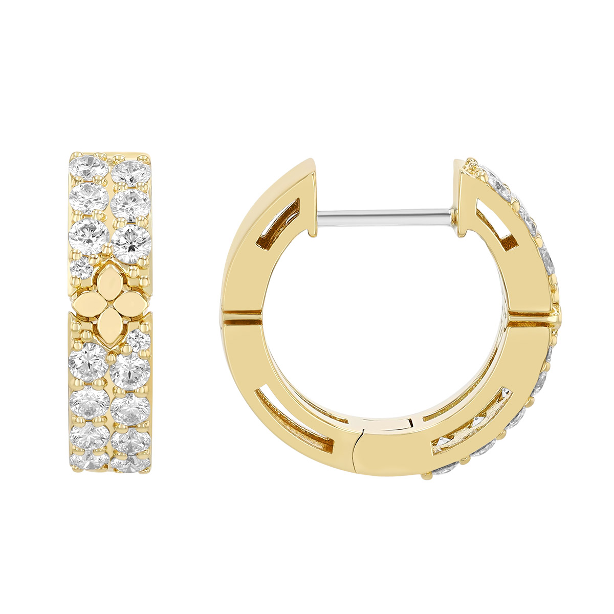 Roberto Coin Love in Verona Diamond Pavé & Flower Hoop Earrings in Yellow Gold