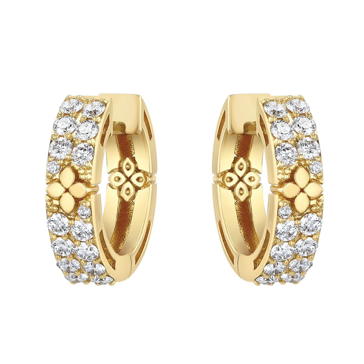 Roberto Coin Love in Verona Diamond Pavé & Flower Hoop Earrings in Yellow Gold