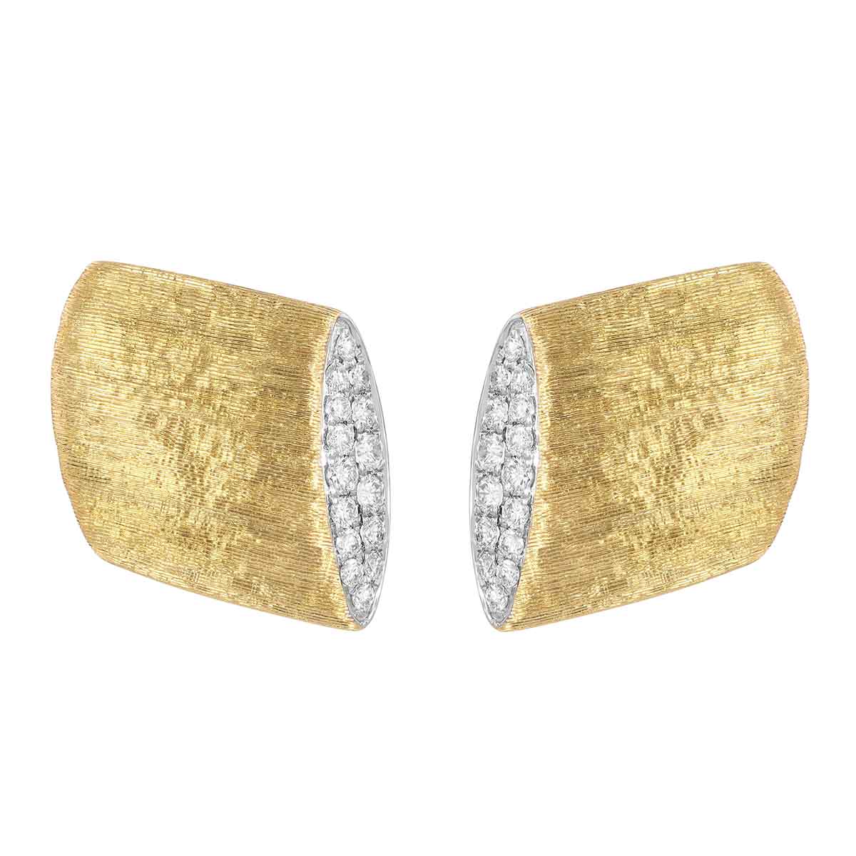 Diamond Pavé Puffed Square Earrings in Etched Yellow Gold