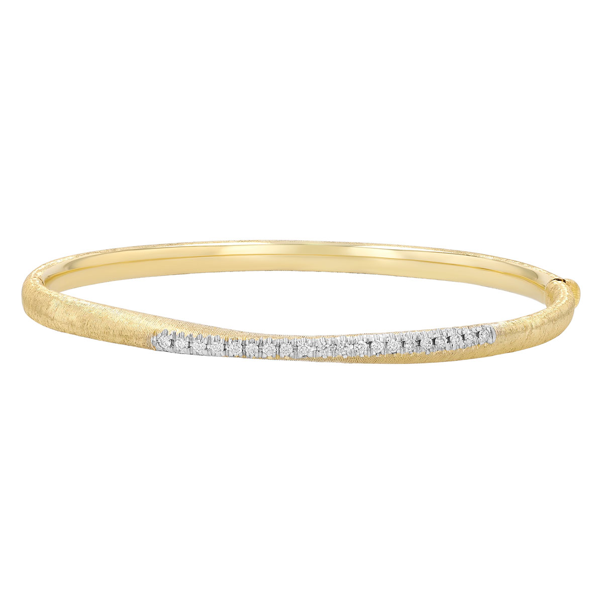 Diamond Line Bangle Bracelet in Brushed Yellow Gold