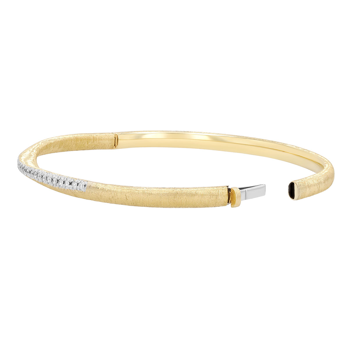 Diamond Line Bangle Bracelet in Brushed Yellow Gold