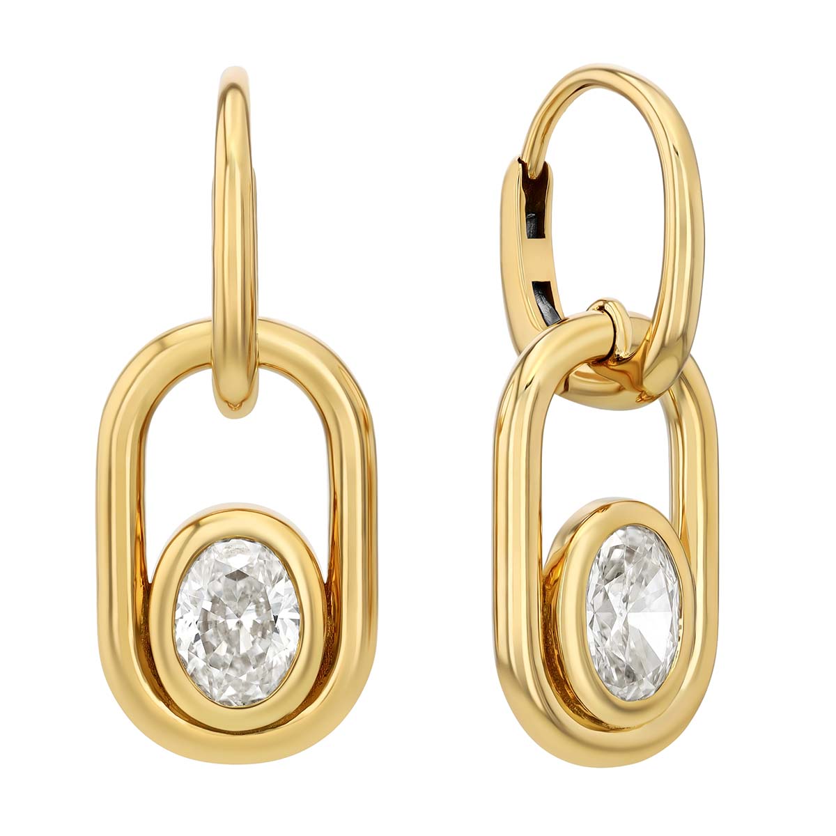 Bezel Set Oval & Link Drop Earrings in Yellow Gold