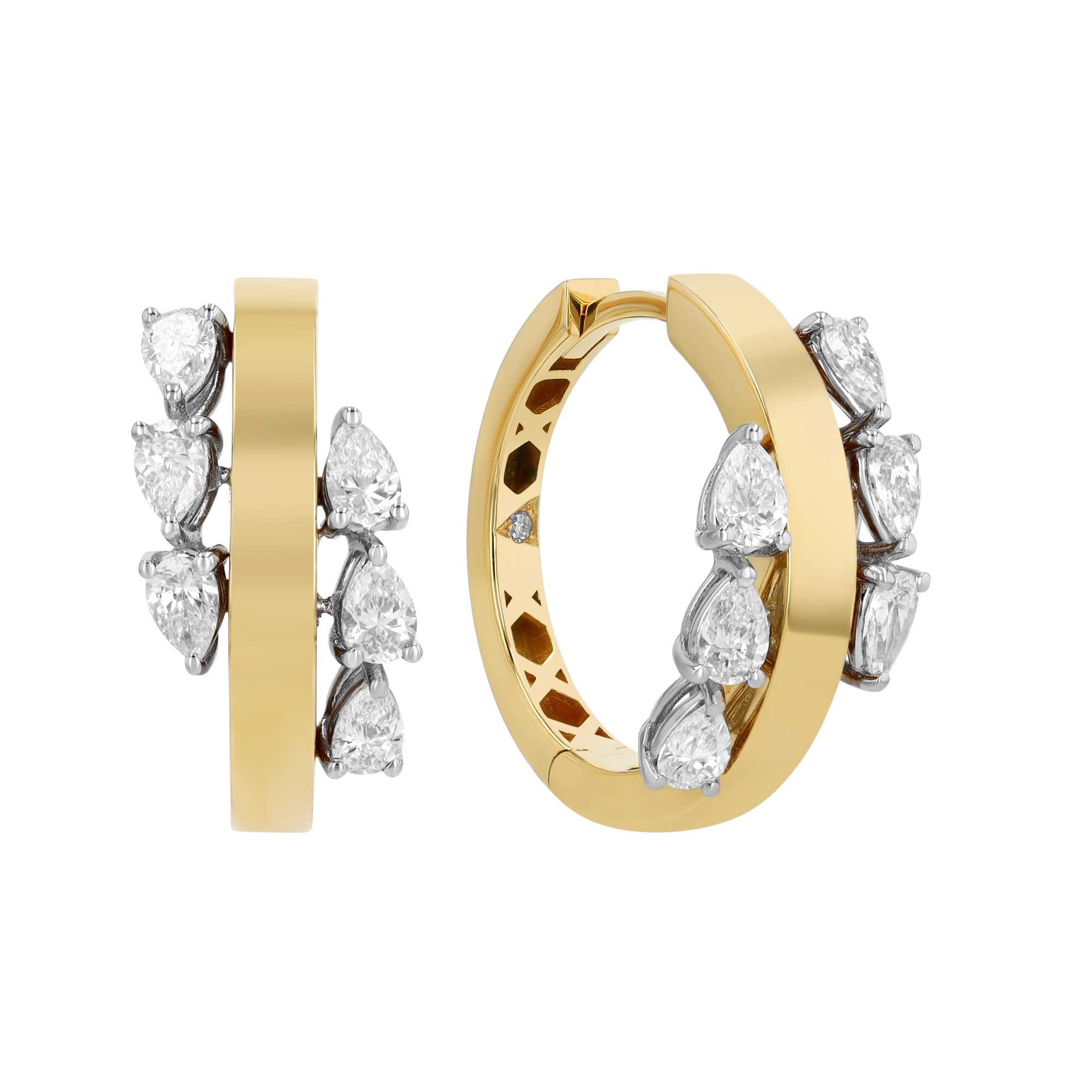 Pear Shape Diamond & Squared Hoop Earrings in Two Tone