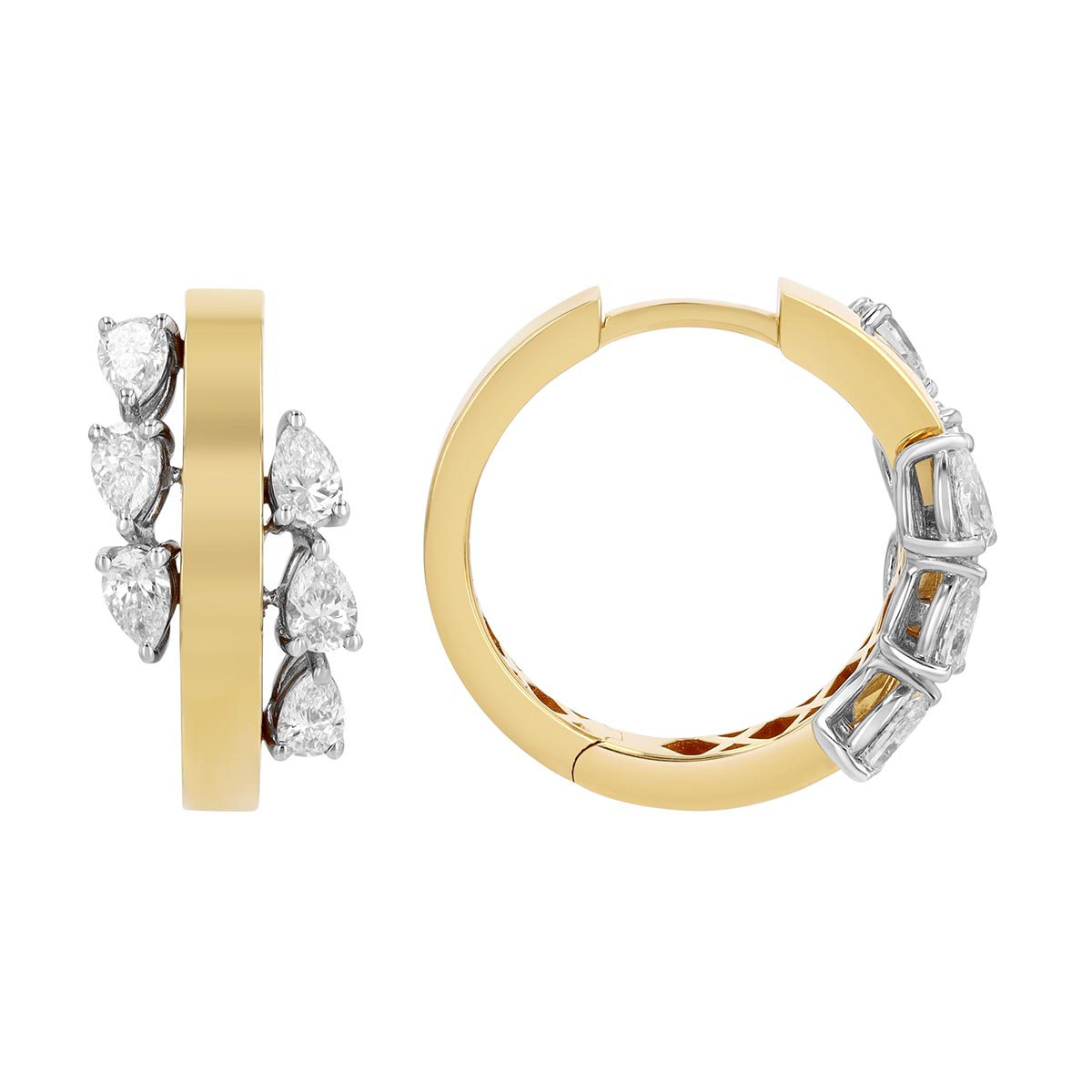 Pear Shape Diamond & Squared Hoop Earrings in Two Tone