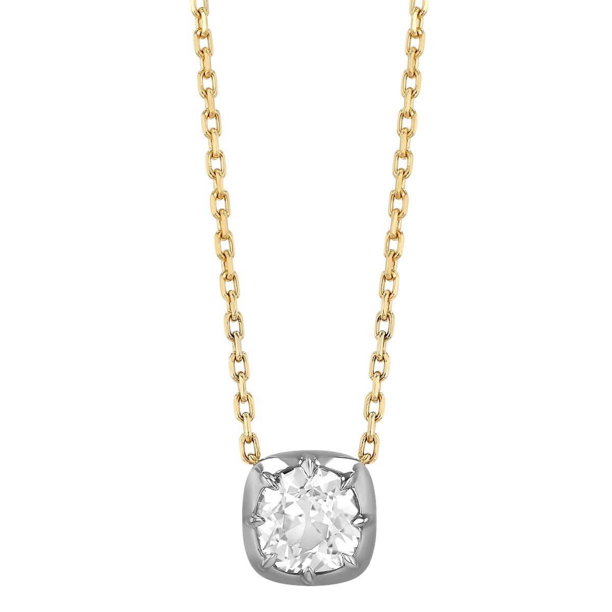 Cushion Cut Diamond Pendant in Yellow Gold & Black Rhodium, 18