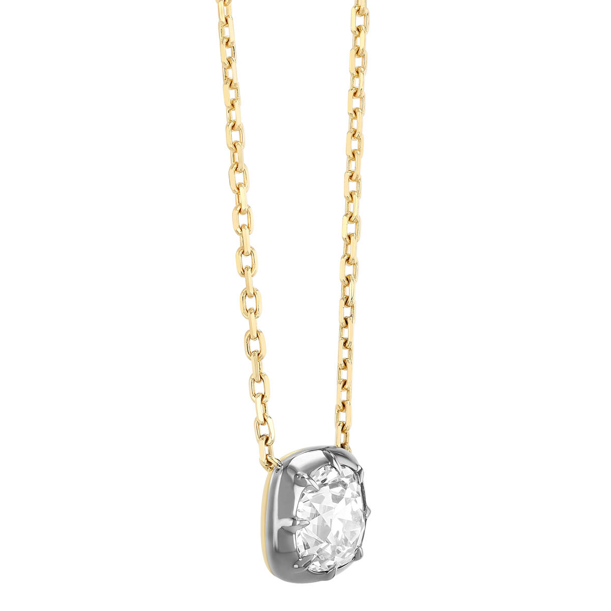 Cushion Cut Diamond Pendant in Yellow Gold & Black Rhodium, 18