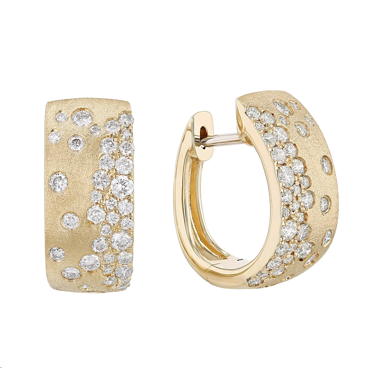 Flush Set Diamond Scatter Huggie Hoop Earrings in Yellow Gold