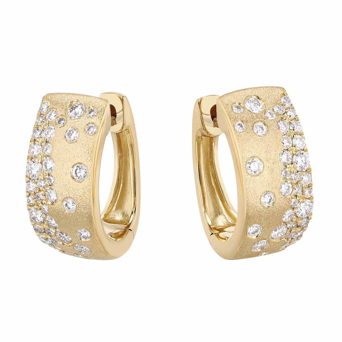 Flush Set Diamond Scatter Huggie Hoop Earrings in Yellow Gold