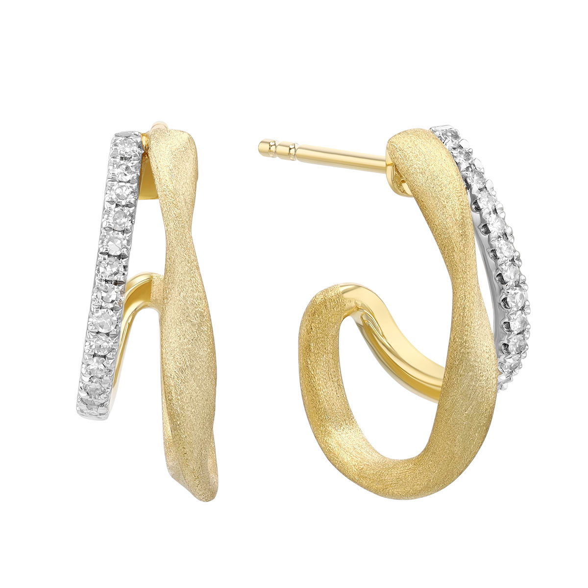 Diamond & Yellow Gold Double Hoop Earrings in Two Tone