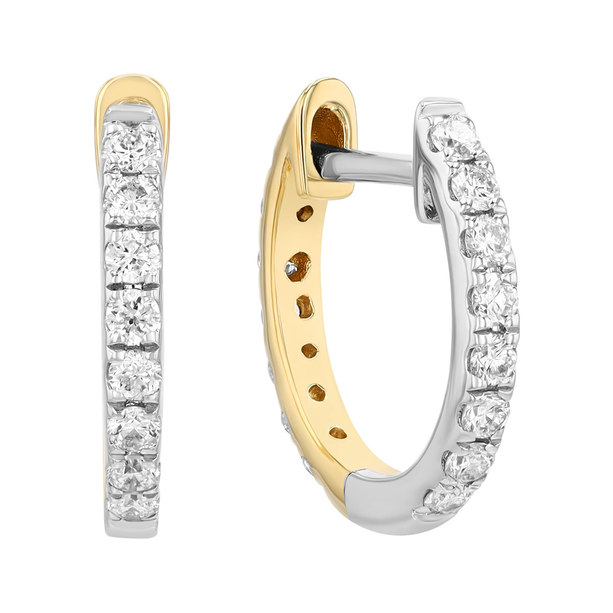 Diamond Reversible Huggie Hoop Earrings in Two Tone, 12 mm