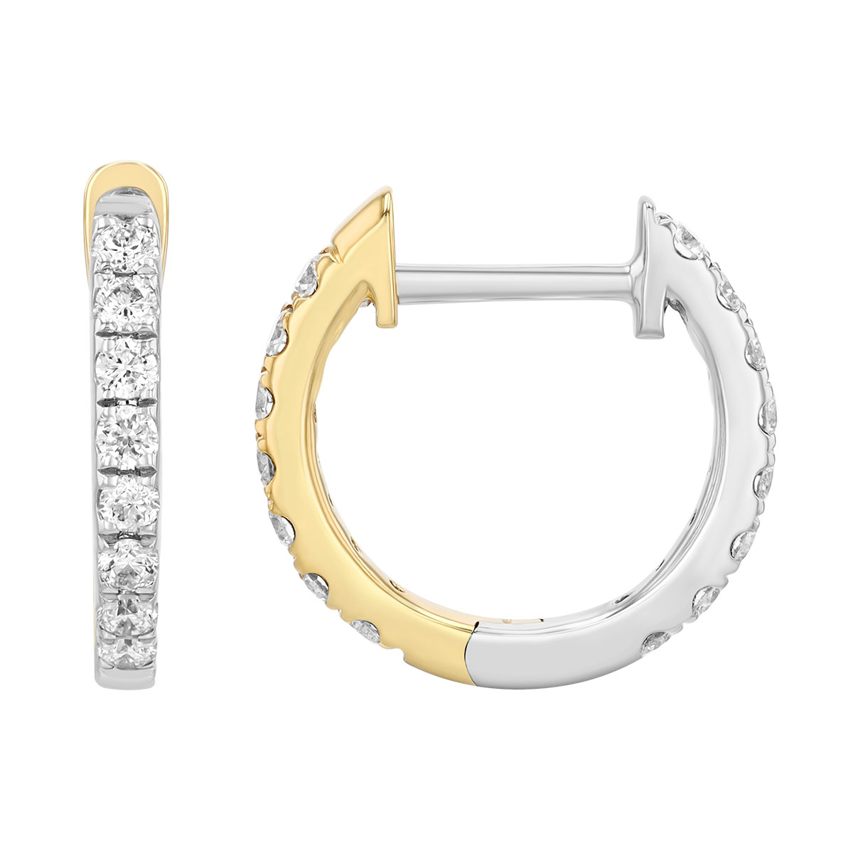 Diamond Reversible Huggie Hoop Earrings in Two Tone, 12 mm