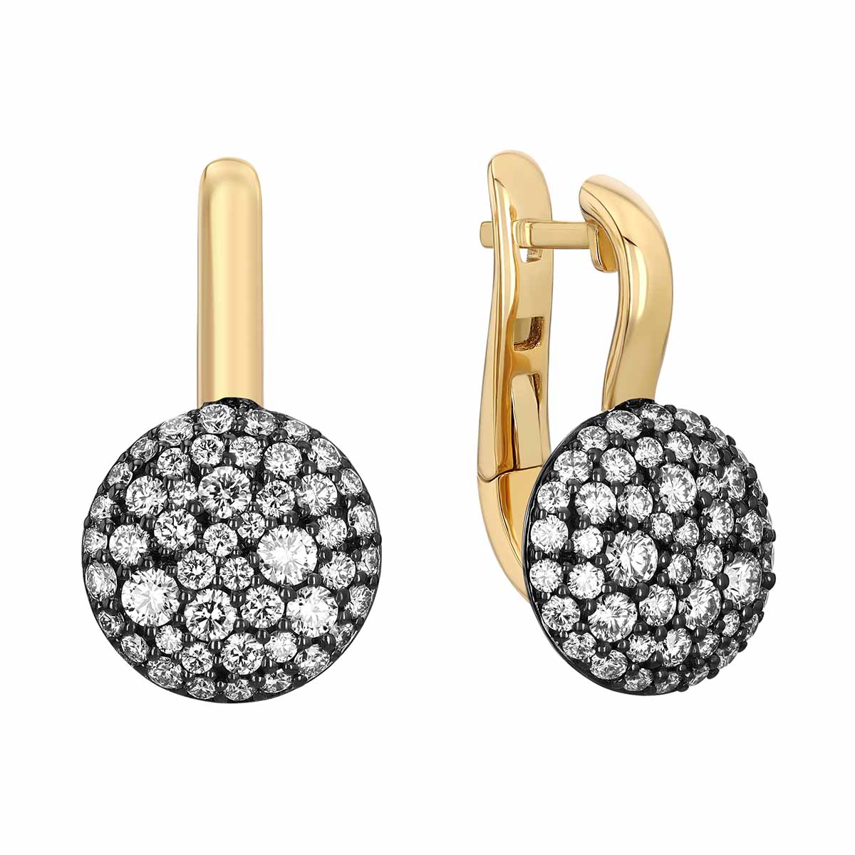 Phillips House Relevé Prima Diamond Pavé Circle Drop Earrings in Black Rhodium & Yellow Gold