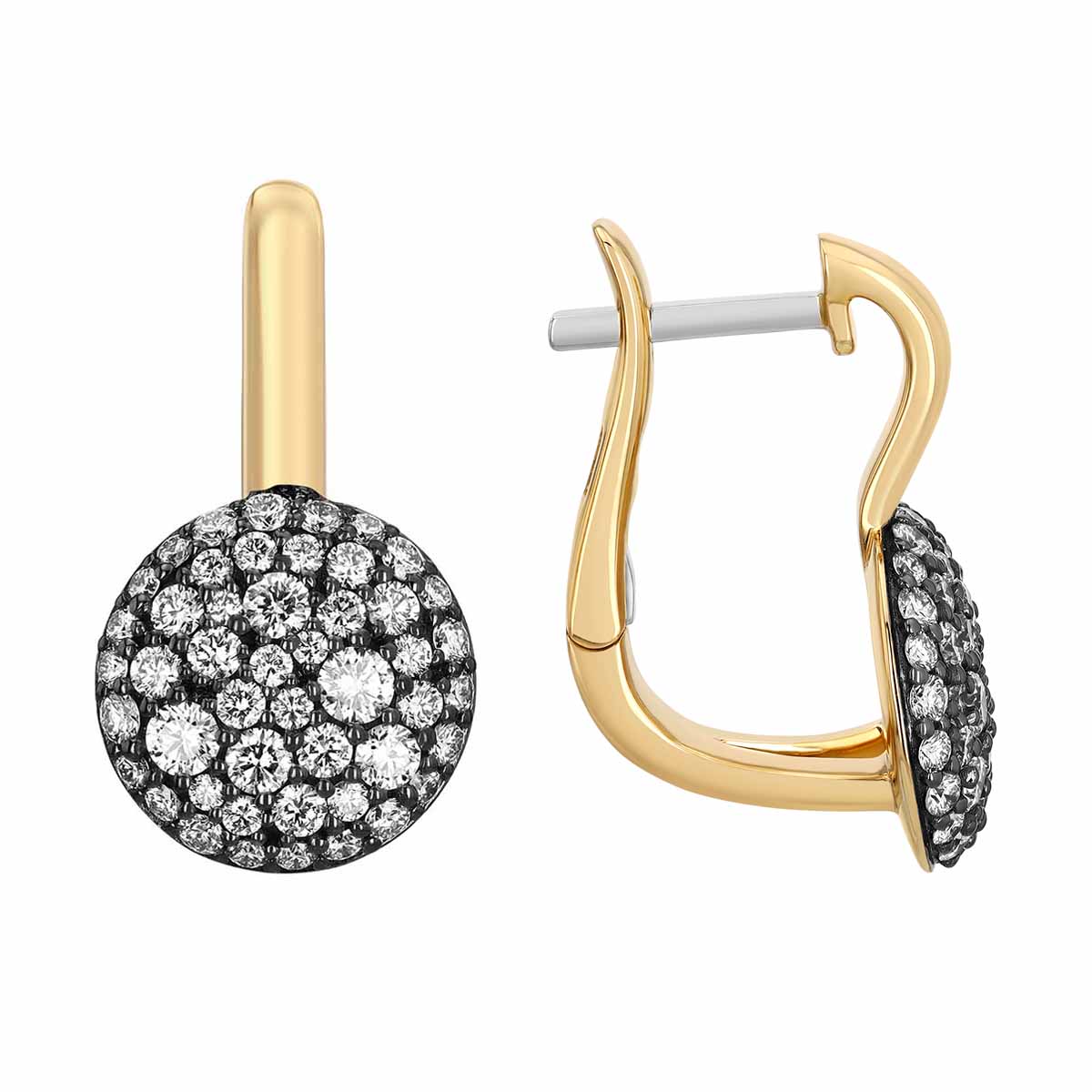 Phillips House Relevé Prima Diamond Pavé Circle Drop Earrings in Black Rhodium & Yellow Gold