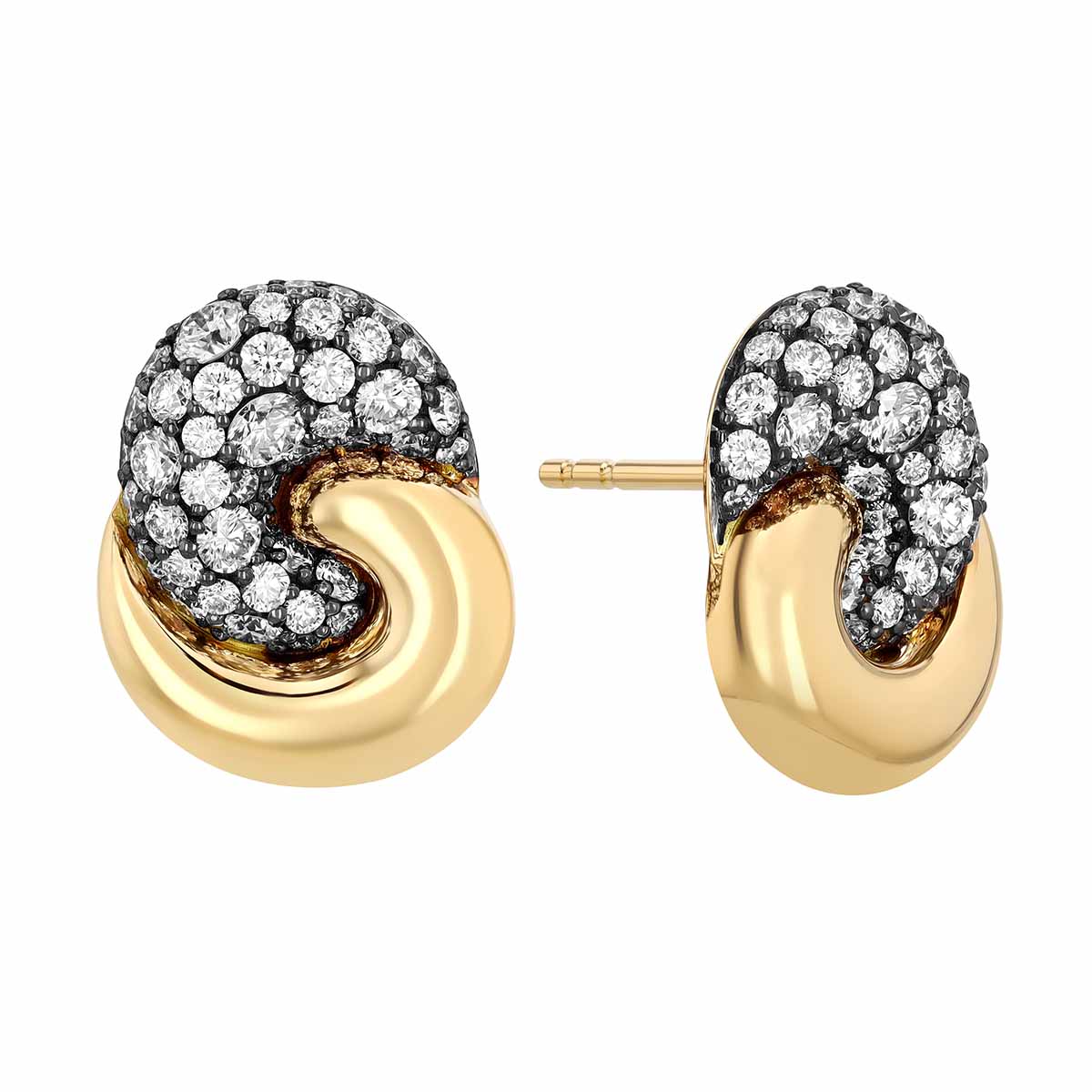Phillips House Relevé Duet Diamond Pavé Swirl Drop Earrings in Black Rhodium & Yellow Gold