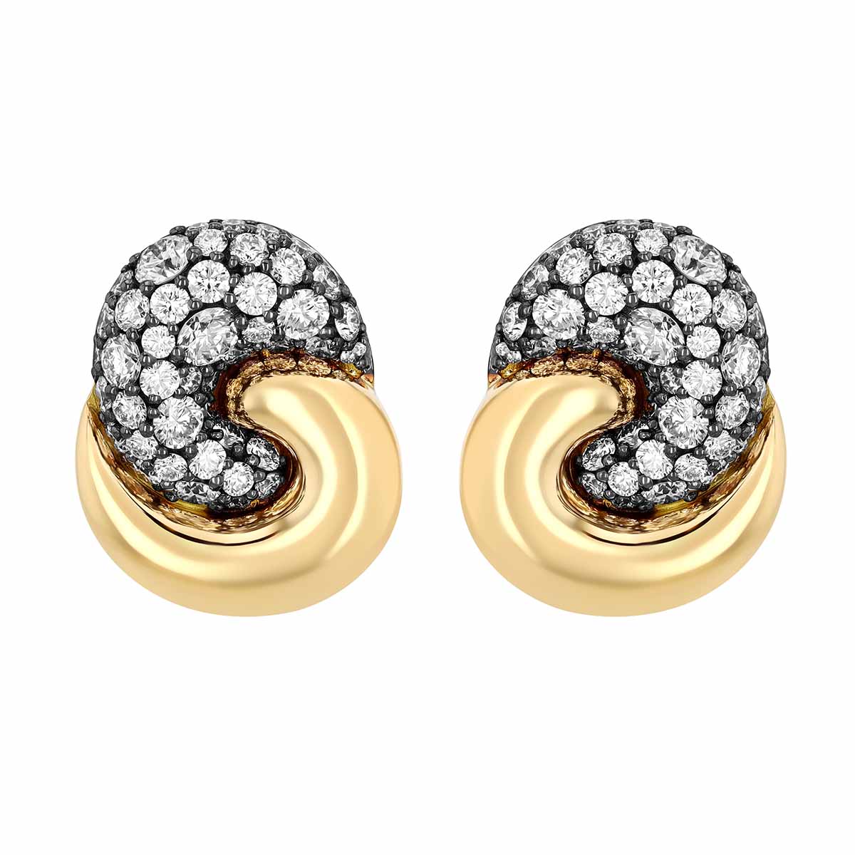 Phillips House Relevé Duet Diamond Pavé Swirl Drop Earrings in Black Rhodium & Yellow Gold