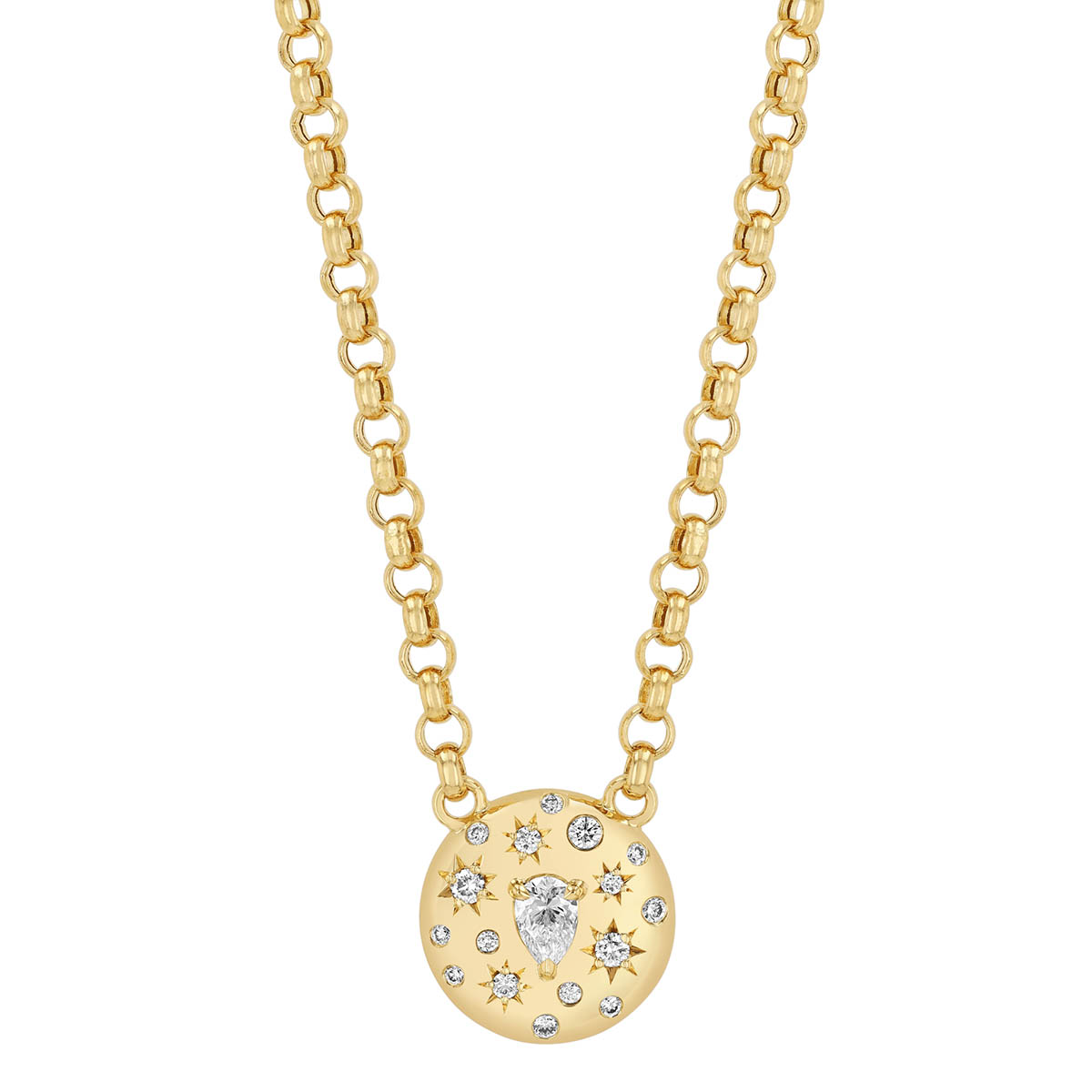 Phillips House Supernova Small Celine Pear Shape & Round Diamond Circle Pendant in Yellow Gold, 18