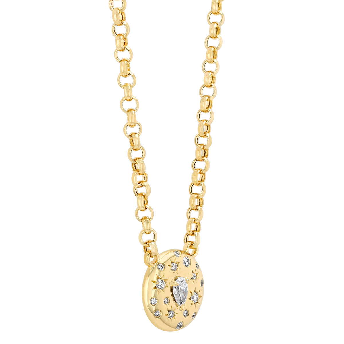 Phillips House Supernova Small Celine Pear Shape & Round Diamond Circle Pendant in Yellow Gold, 18