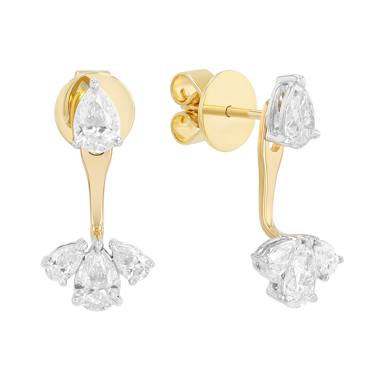 Phillips House One of One Pear Shape Diamond Drop Earrings in Yellow Gold & Platinum