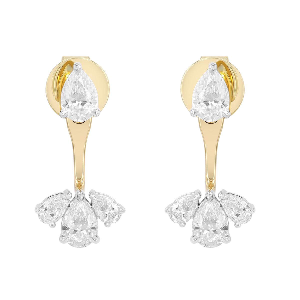 Phillips House One of One Pear Shape Diamond Drop Earrings in Yellow Gold & Platinum