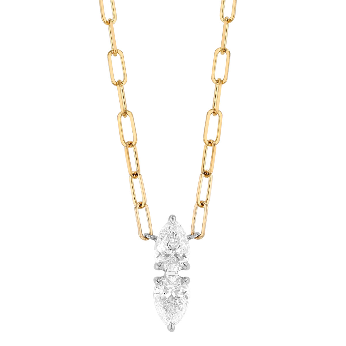 Phillips House One of One Pear Shape Diamond Duo Pendant in Platinum & Yellow Gold, 18