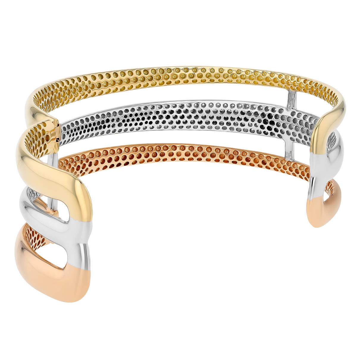 Roberto Coin Diamond Pave Three Row Cuff Bracelet in Tri Tone