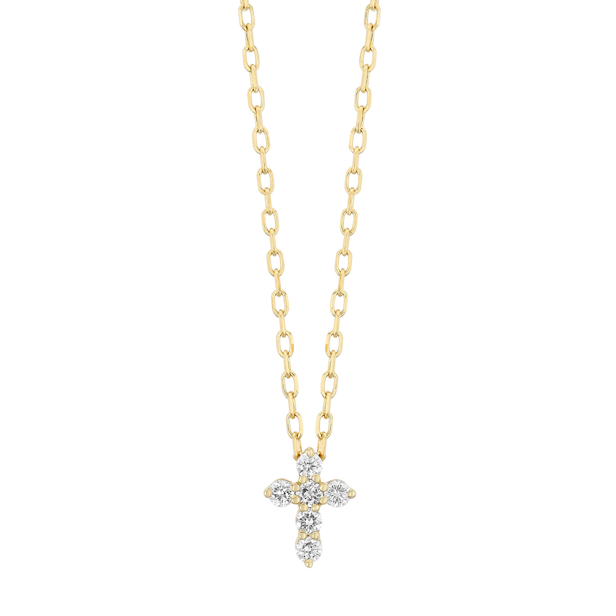 Round Diamond 6 Stone Dainty Cross Pendant in Yellow Gold, 18