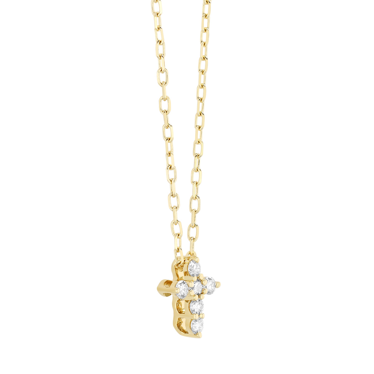 Round Diamond 6 Stone Dainty Cross Pendant in Yellow Gold, 18