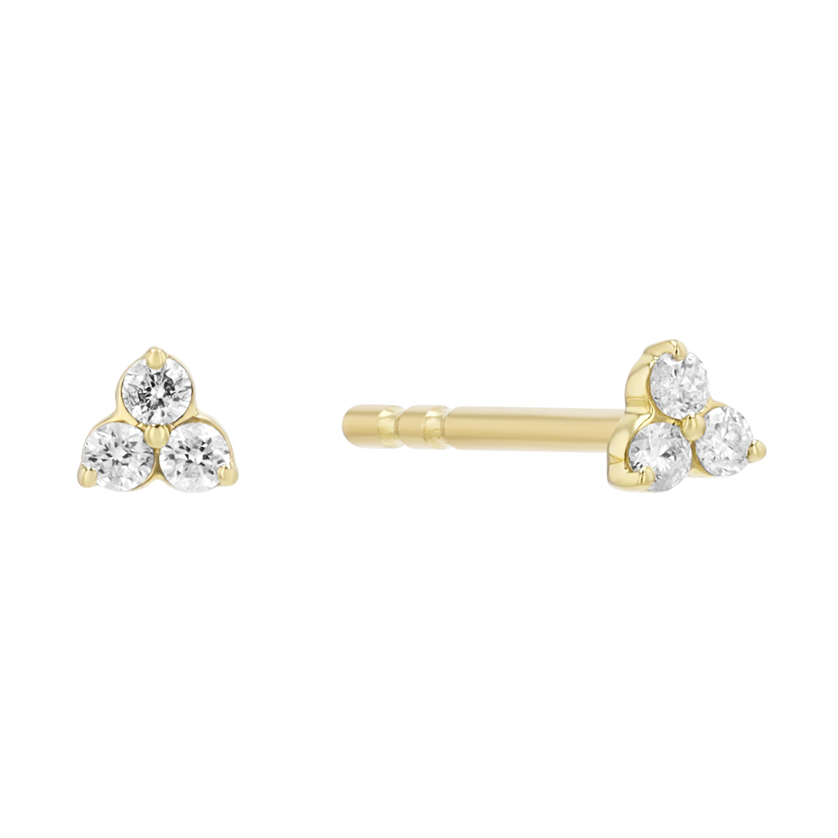 Dainty Round Diamond Trio Cluster Stud Earrings in Yellow Gold