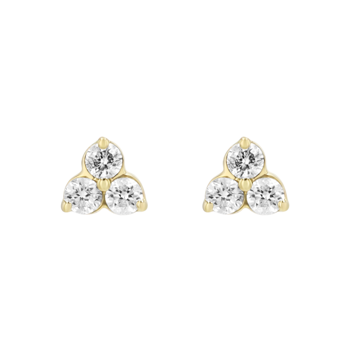 Dainty Round Diamond Trio Cluster Stud Earrings in Yellow Gold