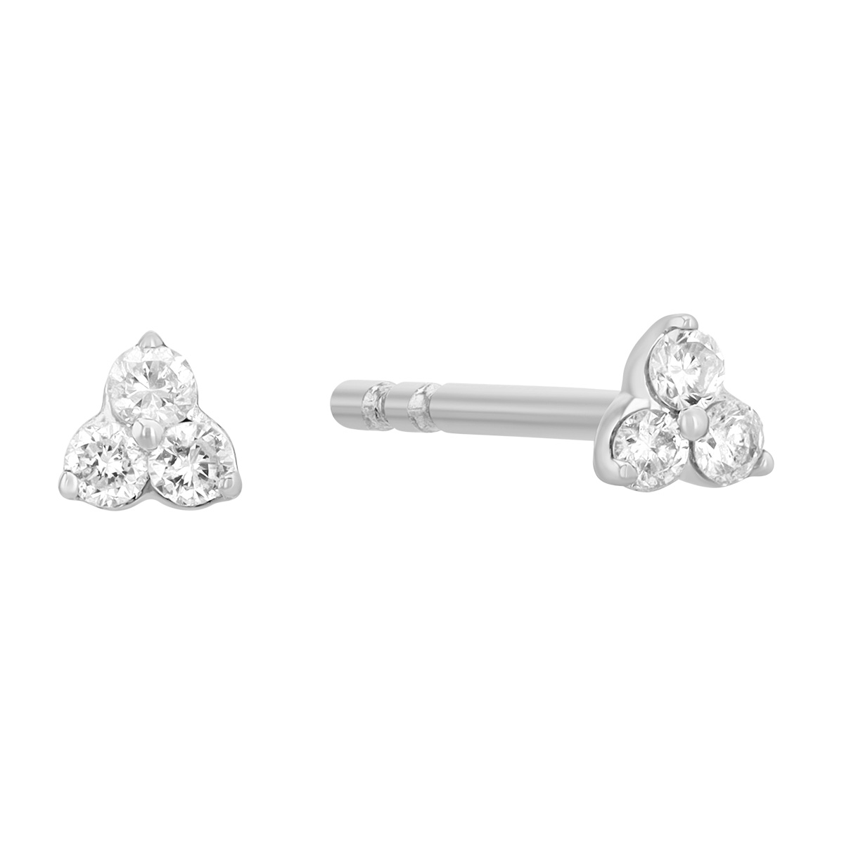 Dainty Round Diamond Trio Stud Earrings in White Gold
