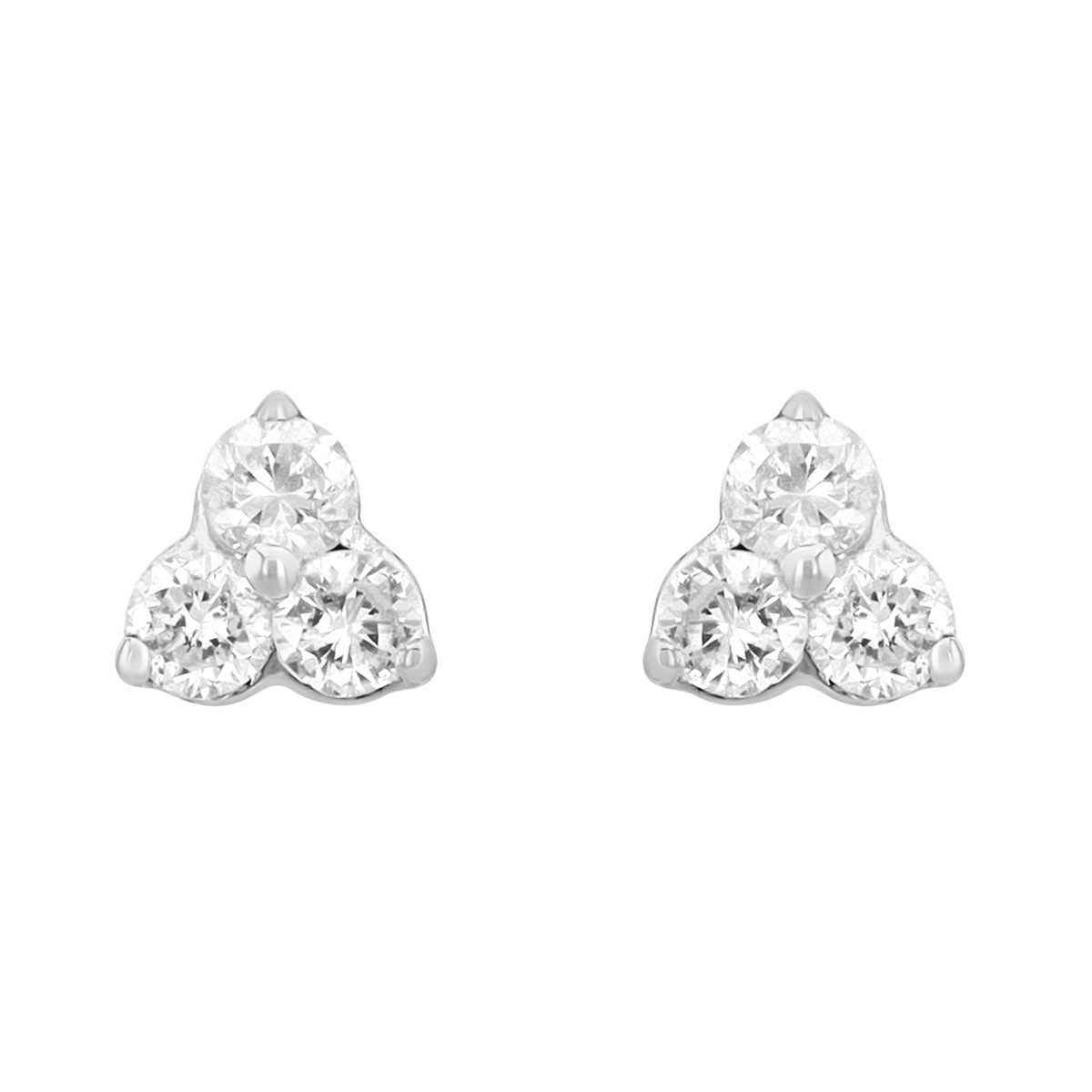 Dainty Round Diamond Trio Stud Earrings in White Gold