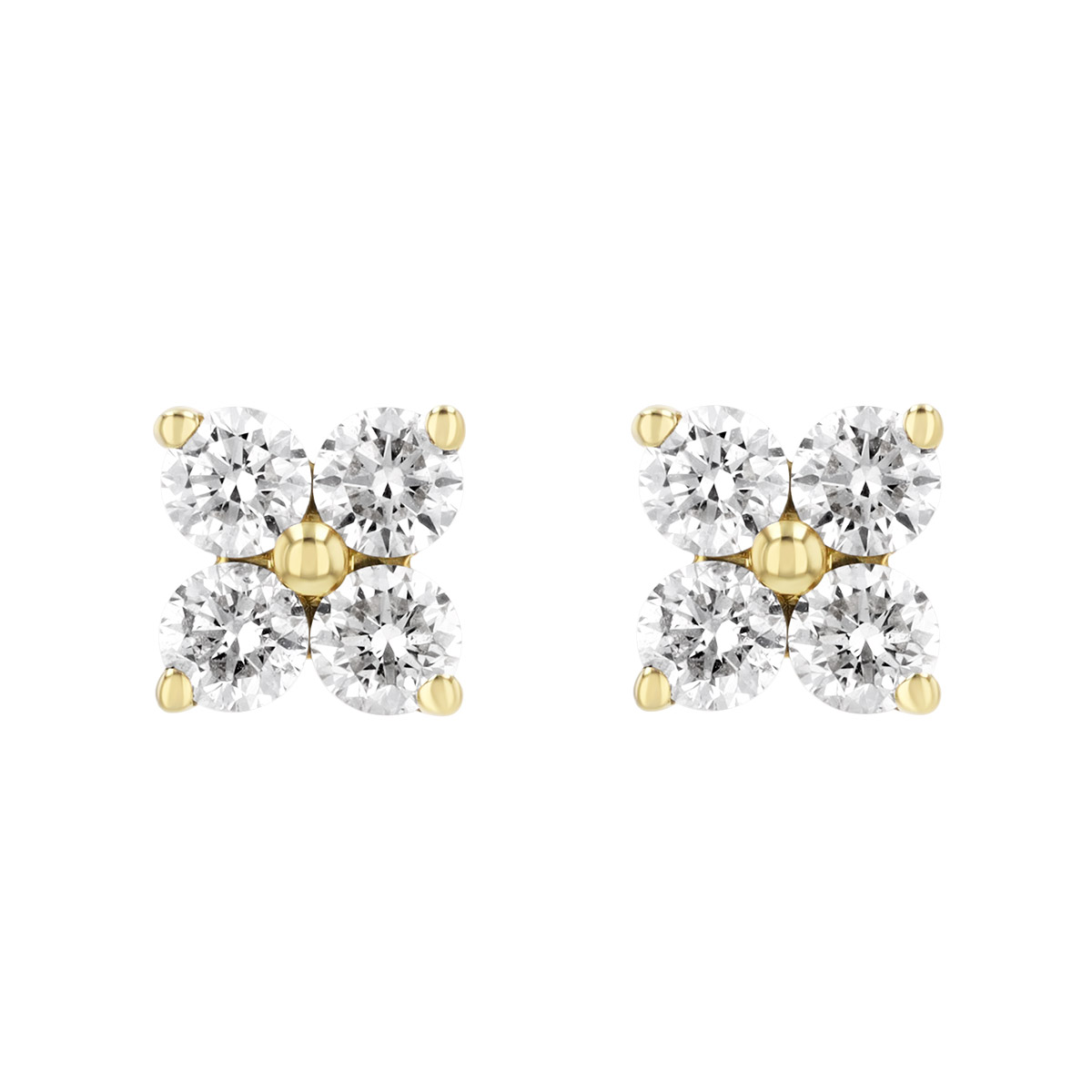 Round Diamond Quartet Cluster Stud Earrings in Yellow Gold
