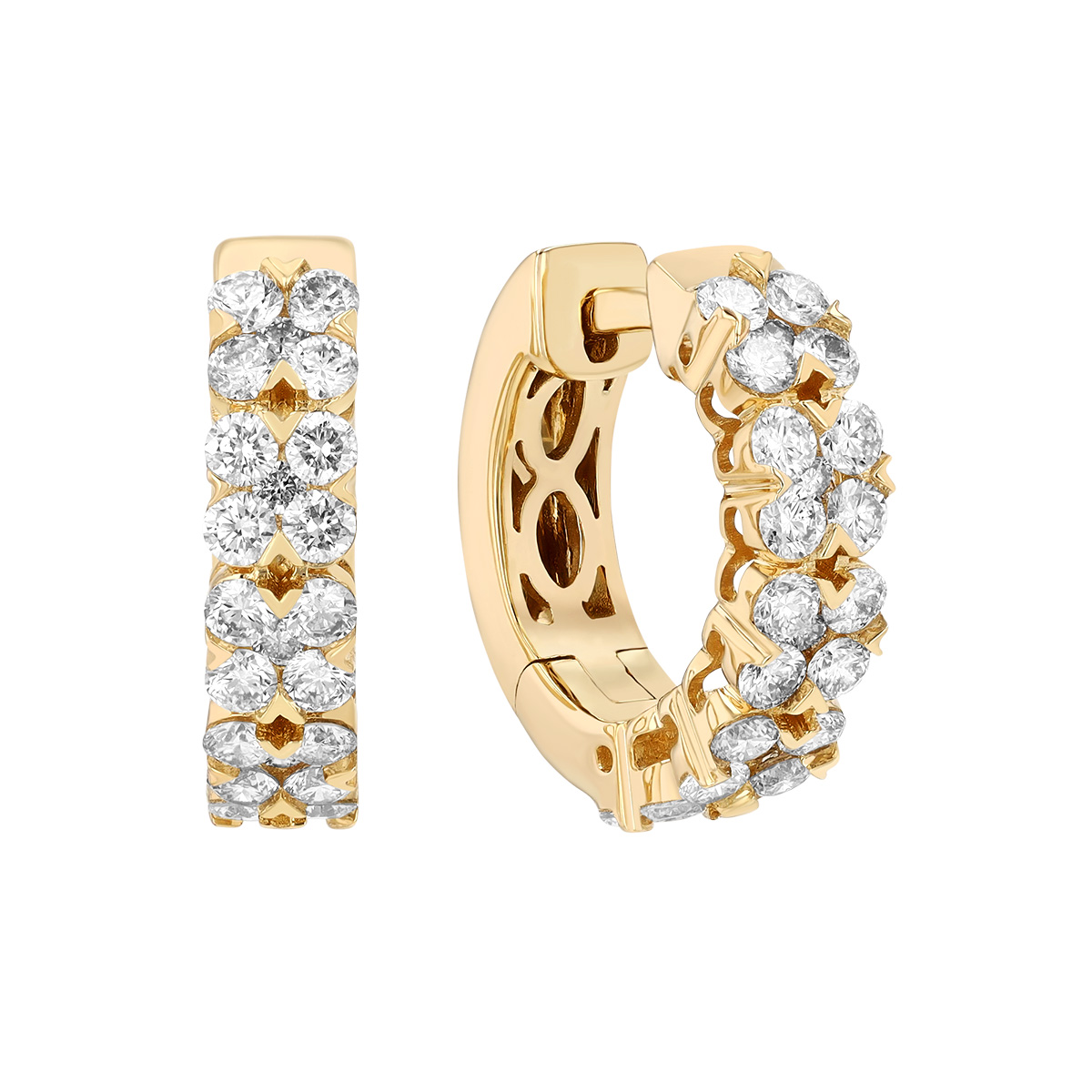 Diamond Floral Cluster Hoop Earrings in Yellow Gold