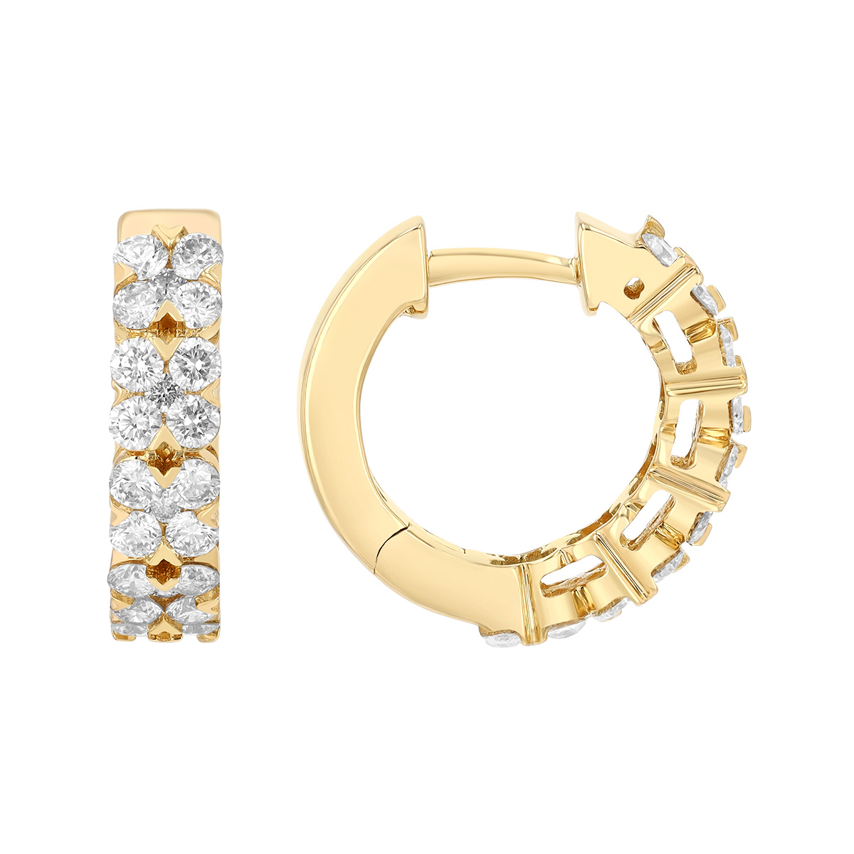 Diamond Floral Cluster Hoop Earrings in Yellow Gold