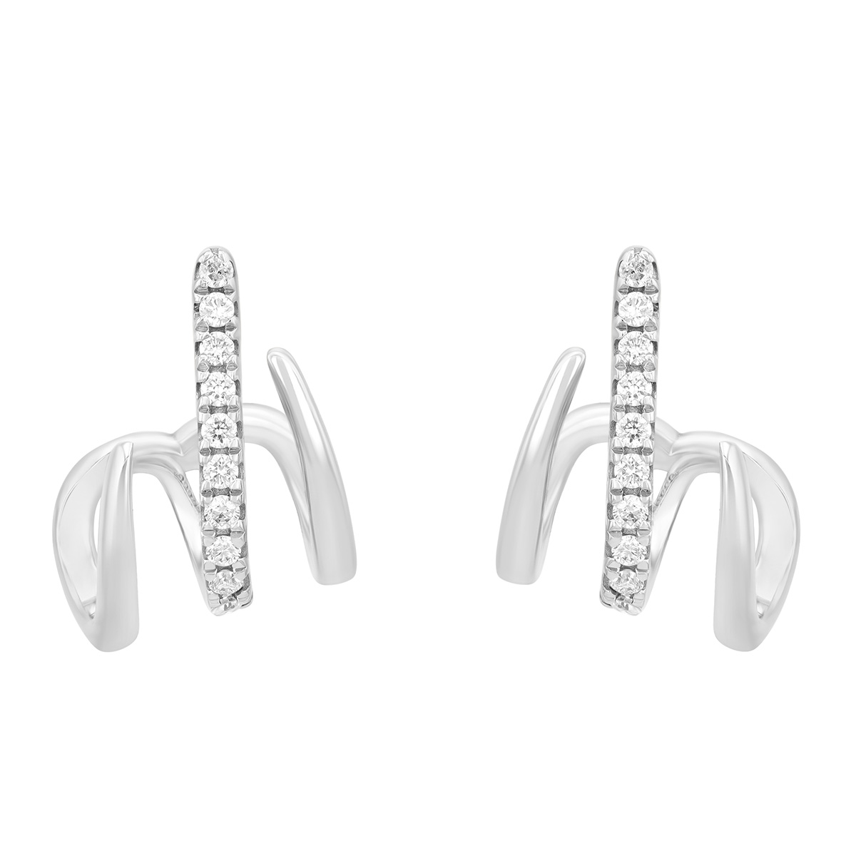 Diamond & White Gold Triple Cuff Earrings