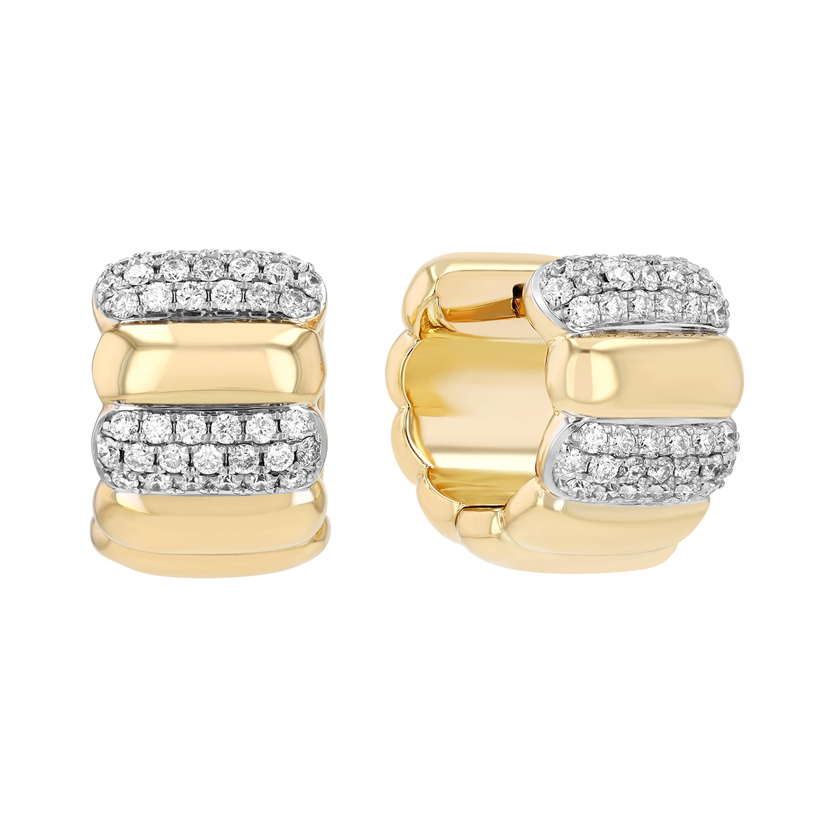Diamond Pavé & Yellow Gold Layered Huggie Hoop Earrings