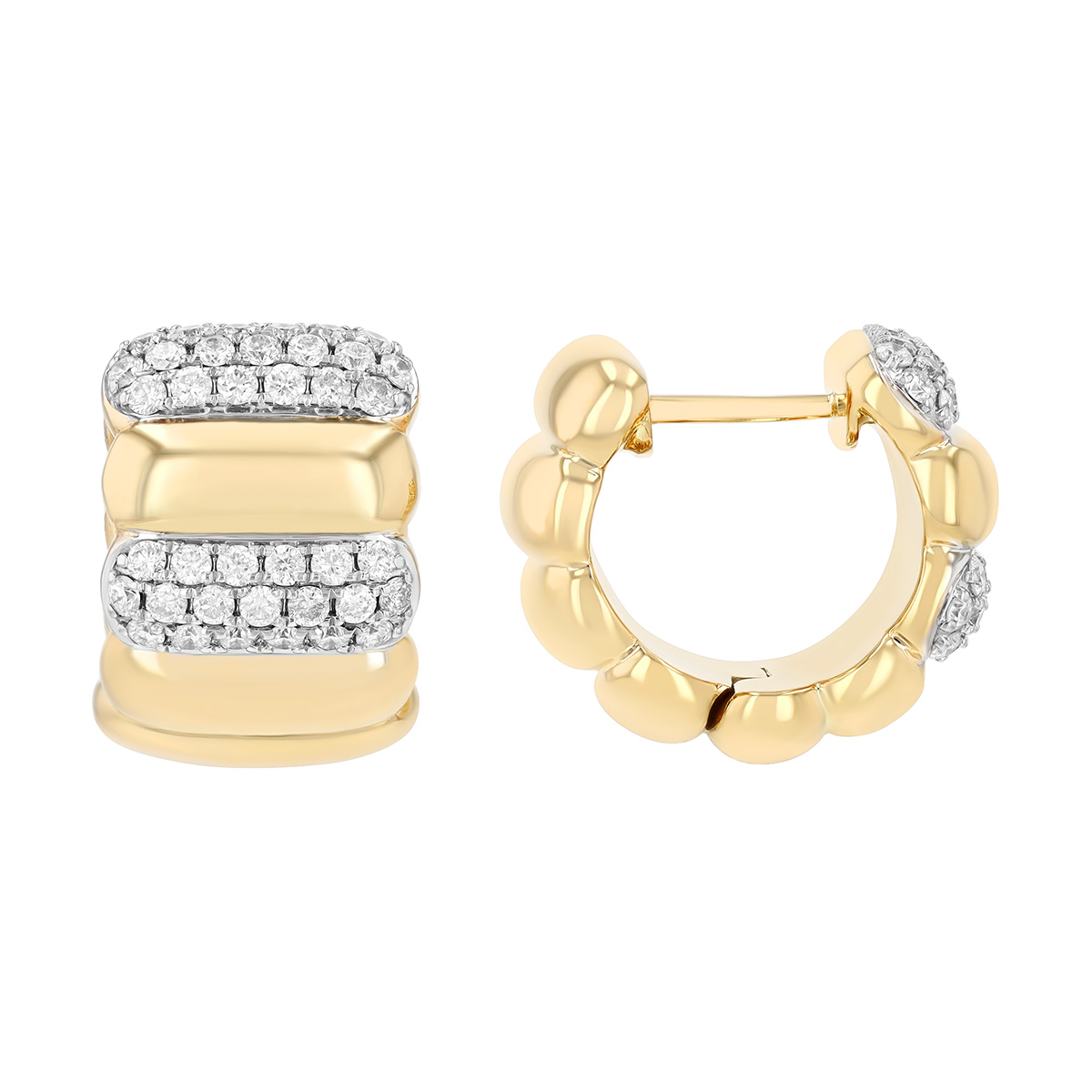 Diamond Pavé & Yellow Gold Layered Huggie Hoop Earrings