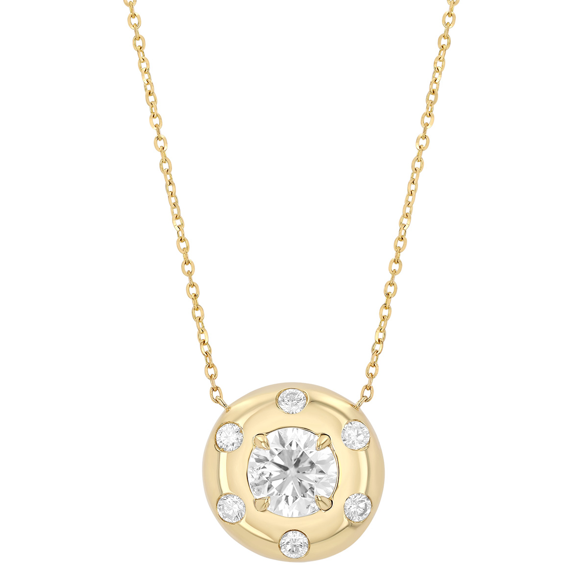 Round Diamond Cluster Button Pendant in Yellow Gold, 18
