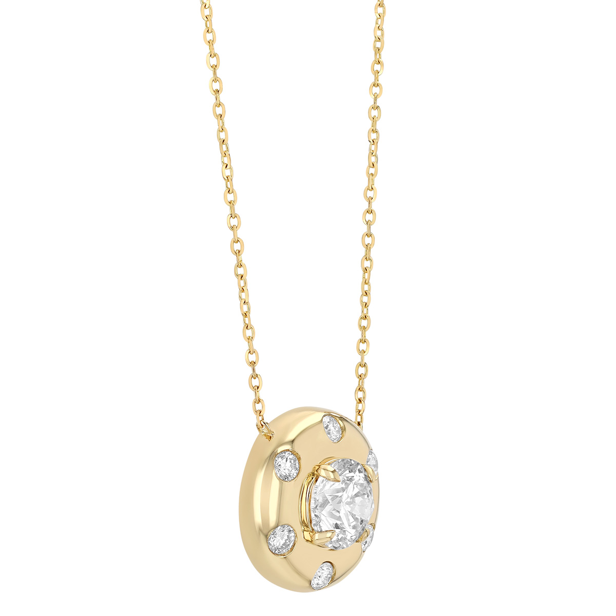 Round Diamond Cluster Button Pendant in Yellow Gold, 18