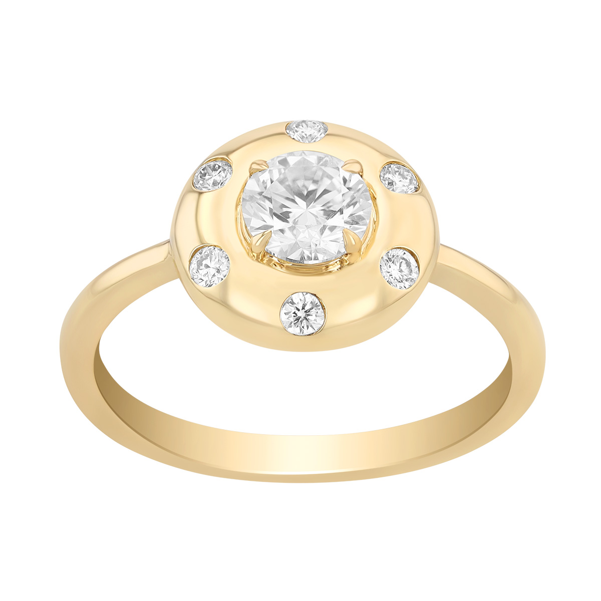 Round Diamond Cluster Button Ring in Yellow Gold