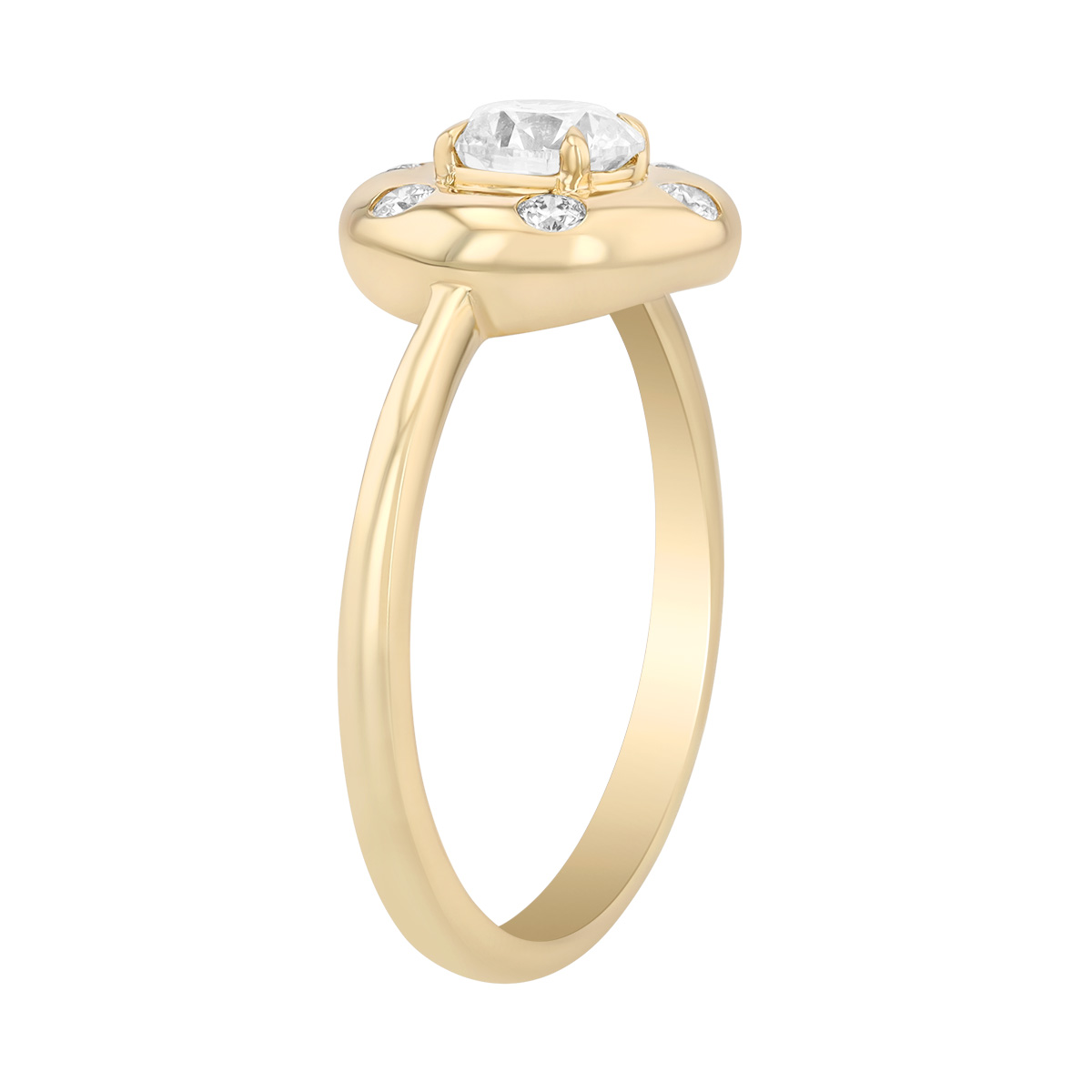 Round Diamond Cluster Button Ring in Yellow Gold