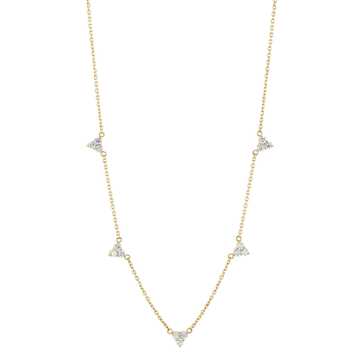 Diamond Cluster Triangle Station Necklace in Yellow Gold, 18